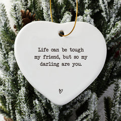 White Heart Ceramic Ornament with Glossy Glaze Finish