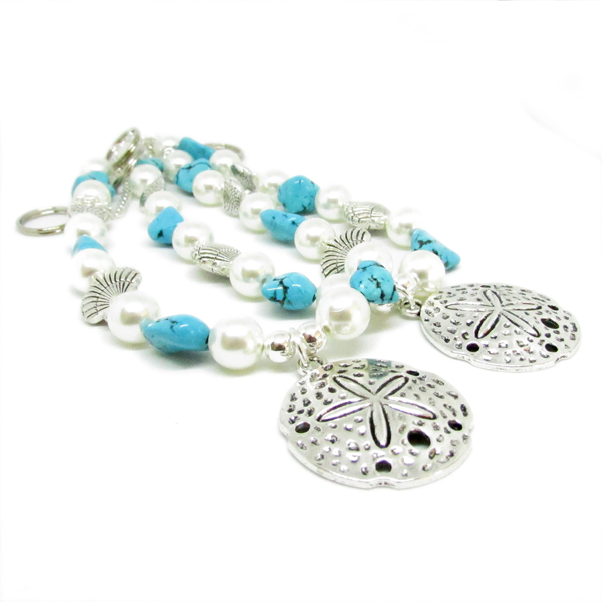 White howlite beads on curtain ties with turquoise accents