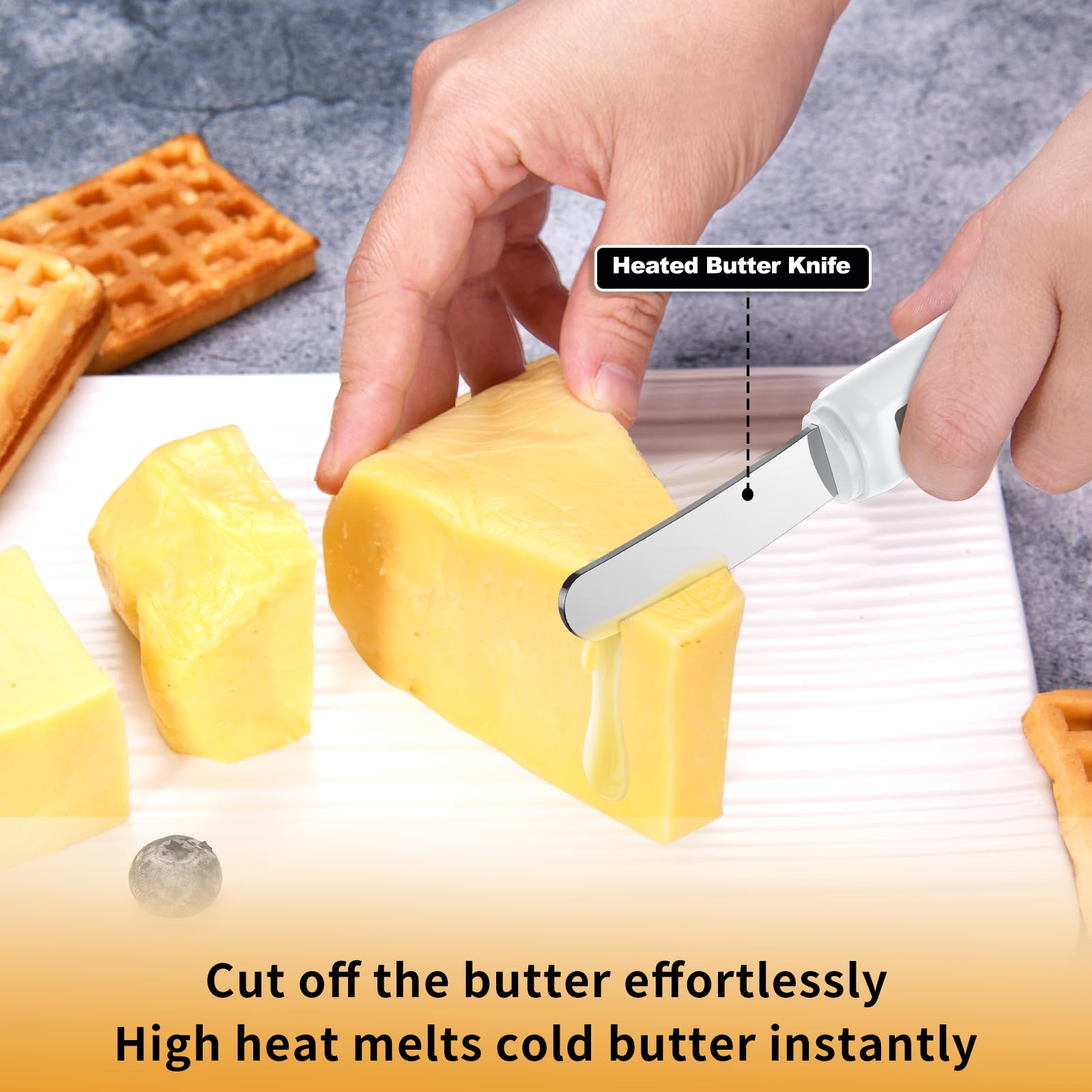 Heated blade for spreading cold butter and cheese