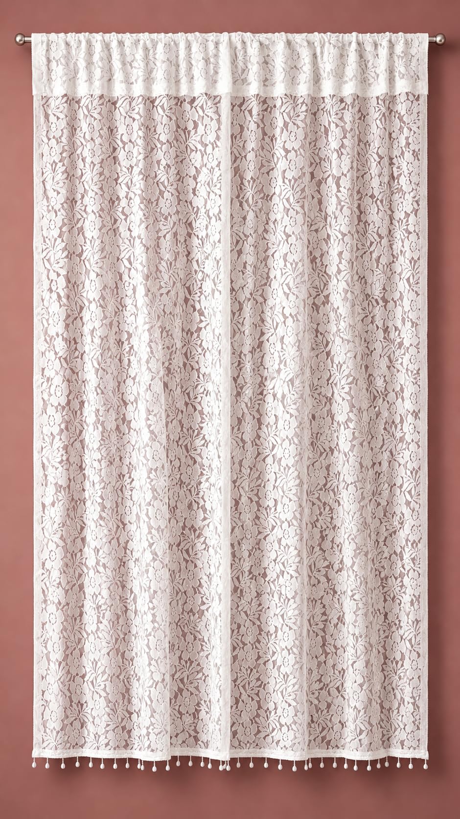 White Lace Window Curtain Long lace fabric detail