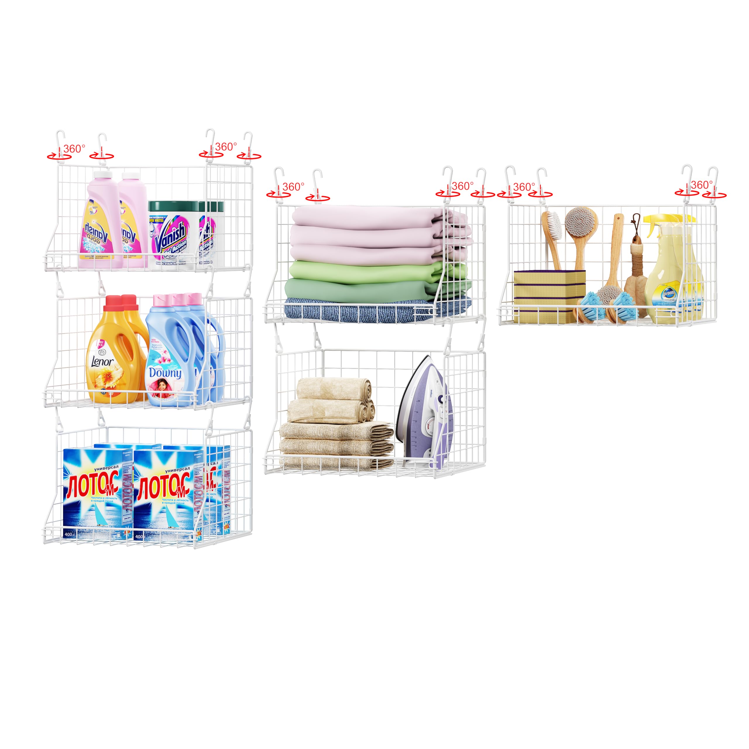 white wire shelving laundry organizer with foldable design