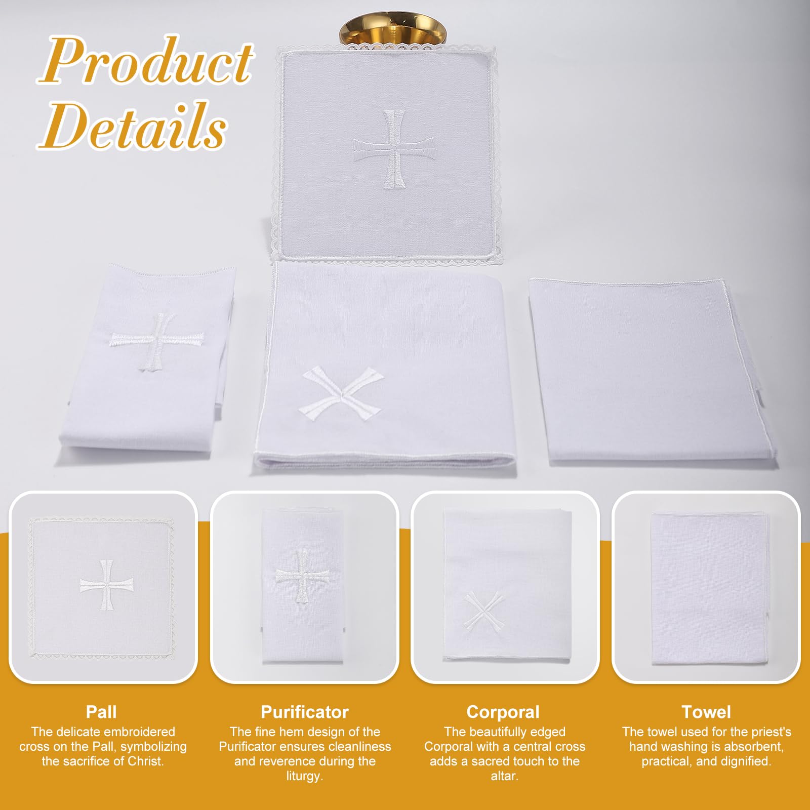 White linen altar cloth with cross embroidery image