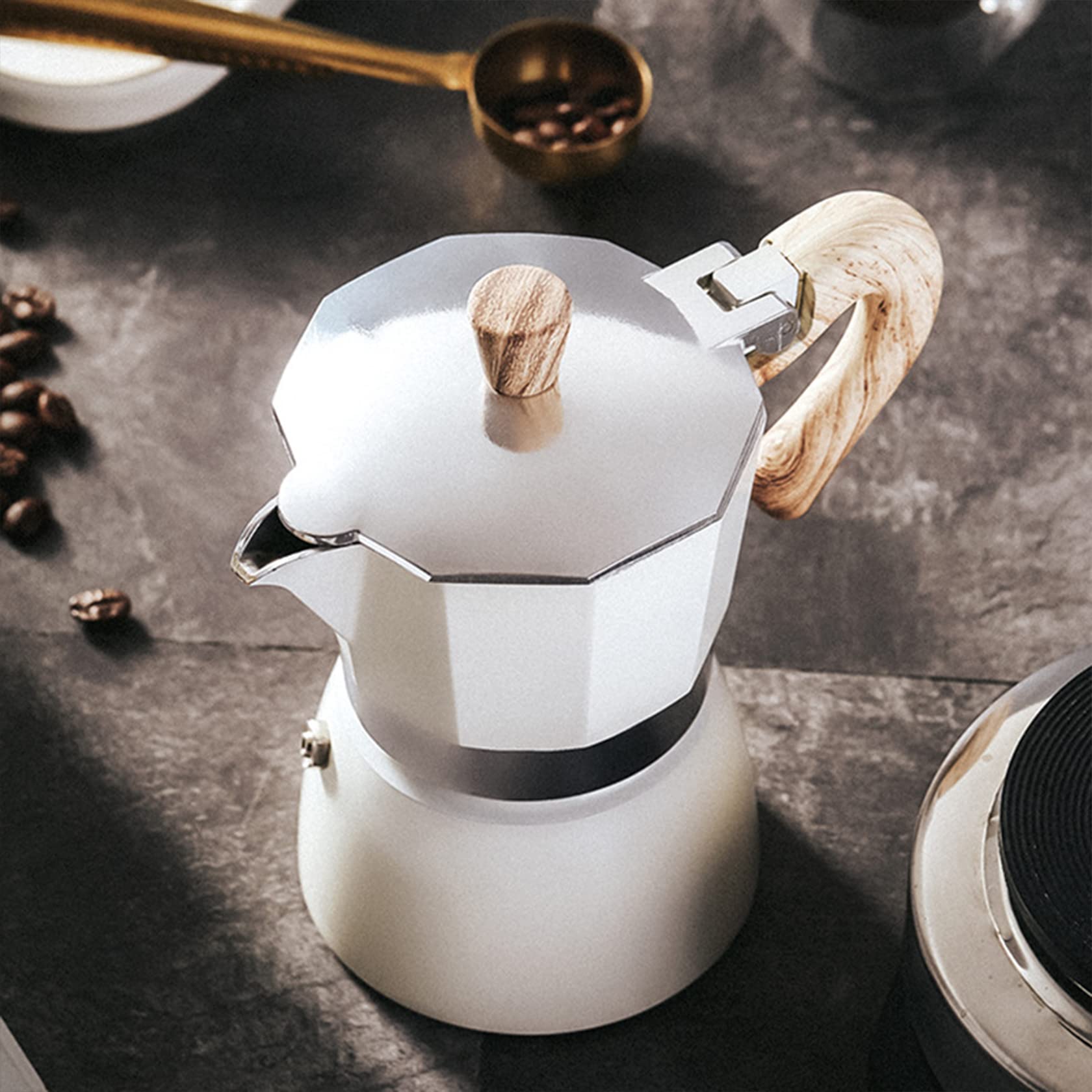 White moka pot for daily espresso at home