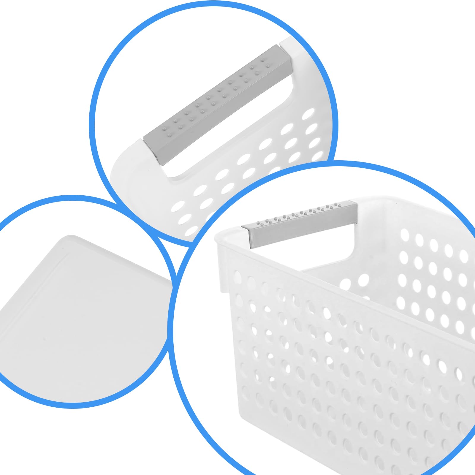 White narrow storage basket with built in handles