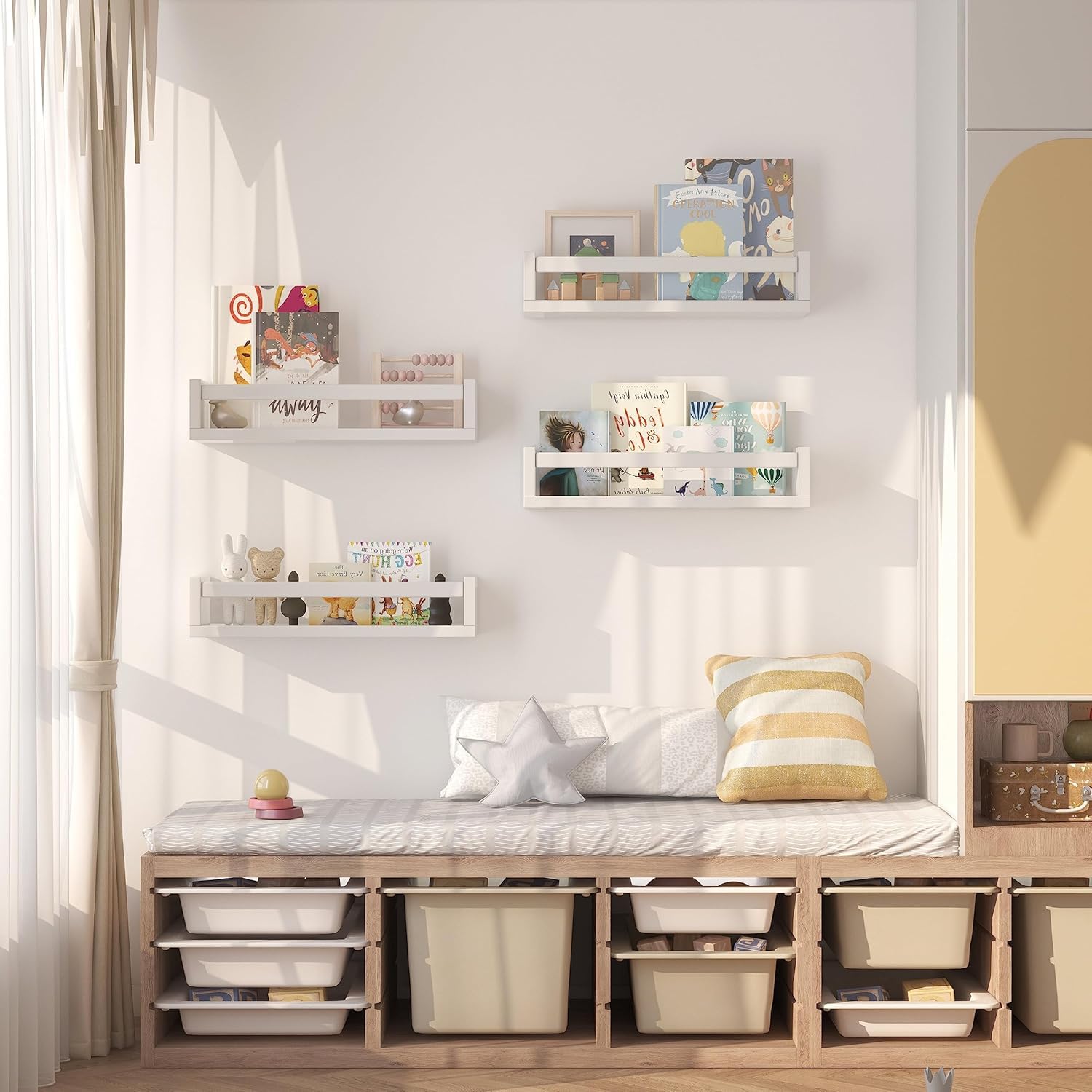 Easy install hardware included for nursery shelves