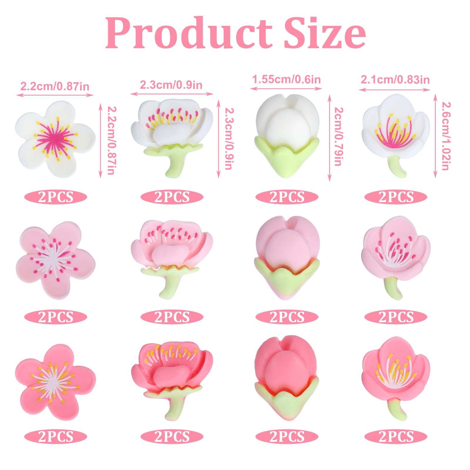 White peach blossom fridge magnets 8 pieces 4 designs