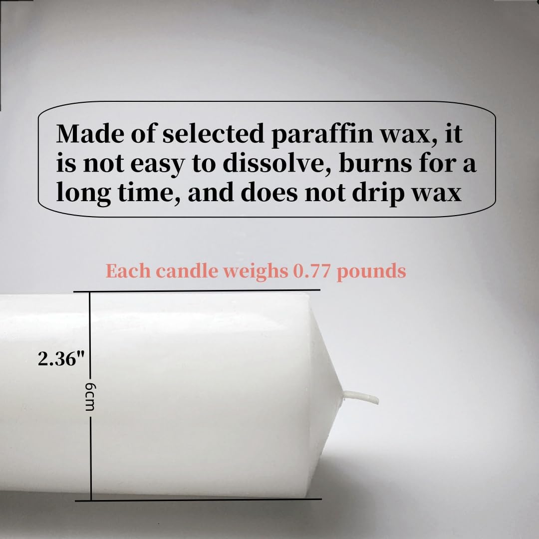 Two white pillar candles suitable for wedding decor