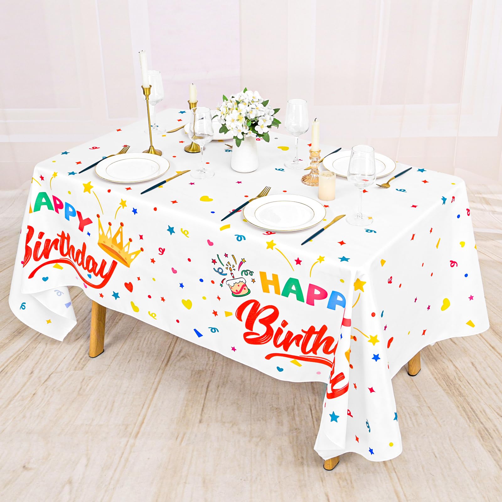 Premium polyester birthday tablecloth by ABKLESACH 60x84 inches