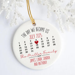White porcelain adoption ornament ready to hang