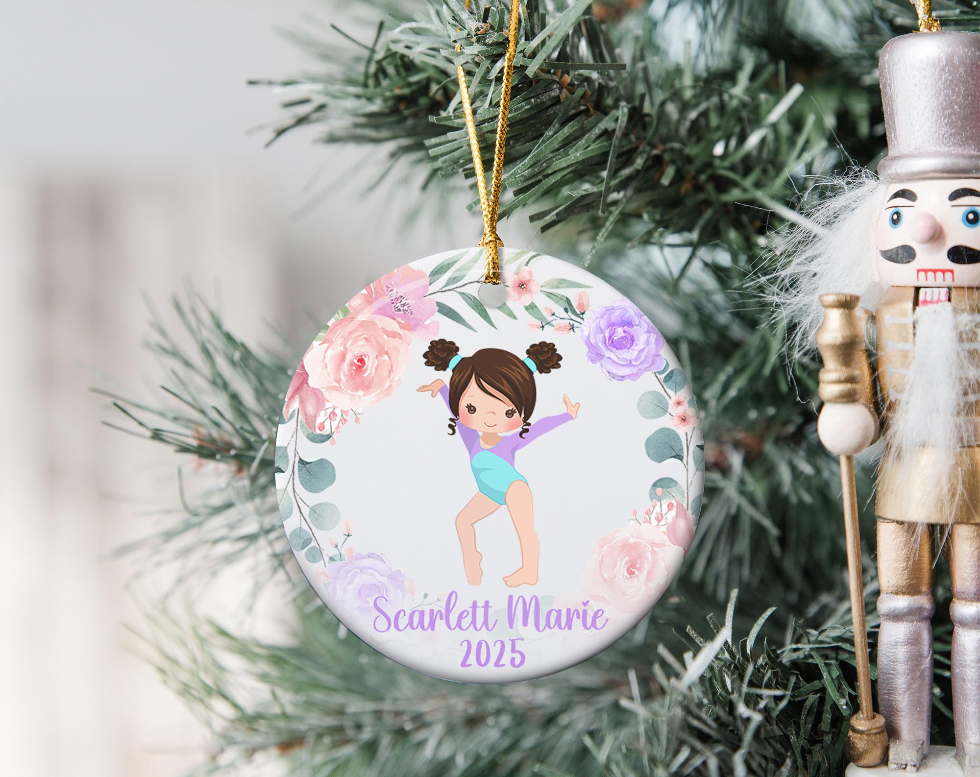 White porcelain gymnast girl ornament with gold ribbon