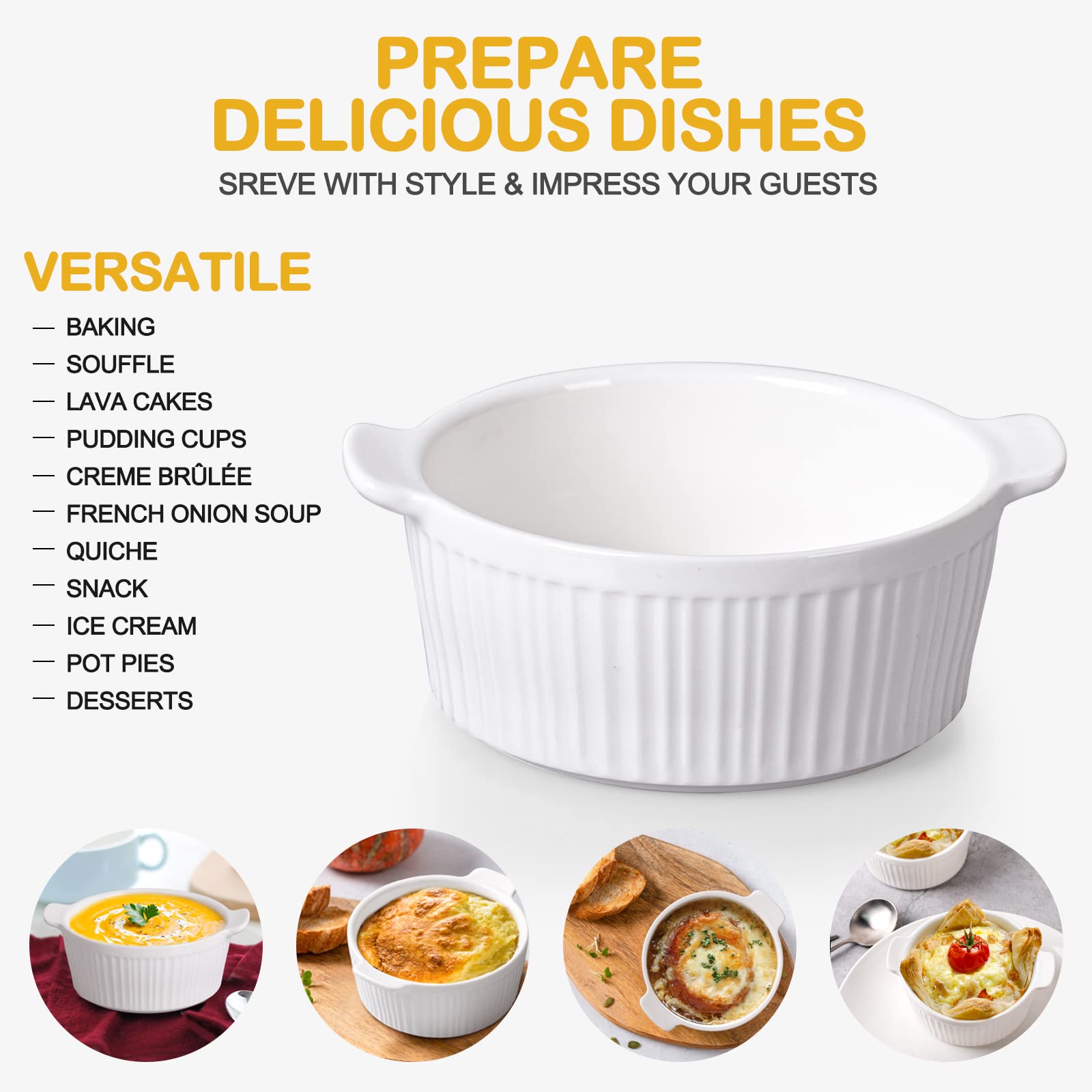 White Delling ramekins with double handles
