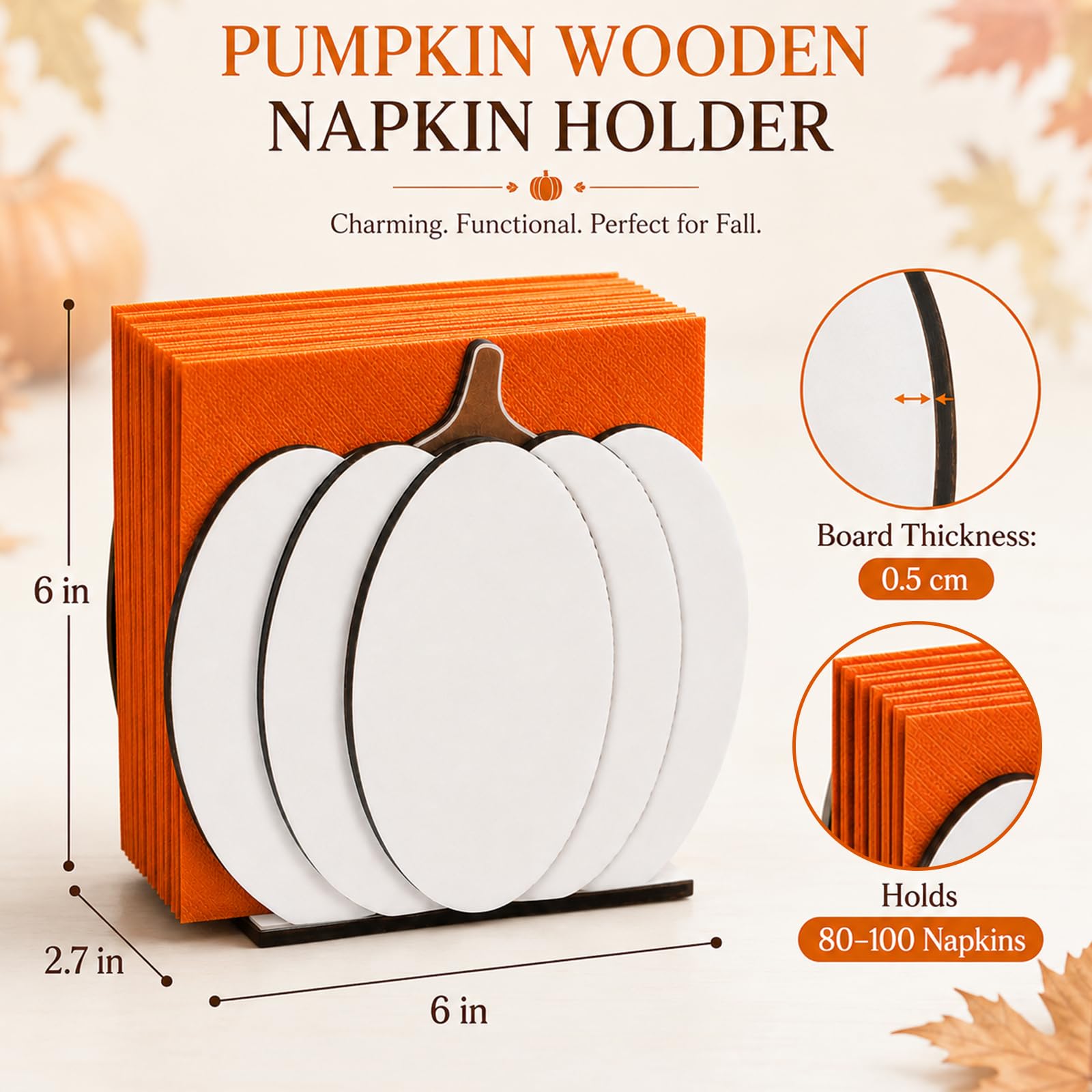 White pumpkin wooden napkin holder rustic style