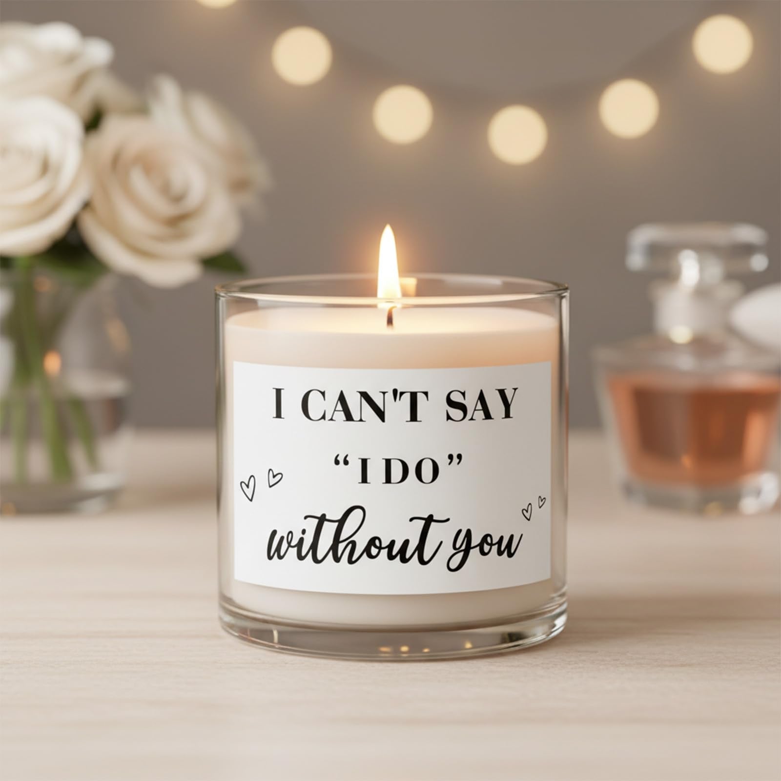 white pvc bridesmaid proposal label close up