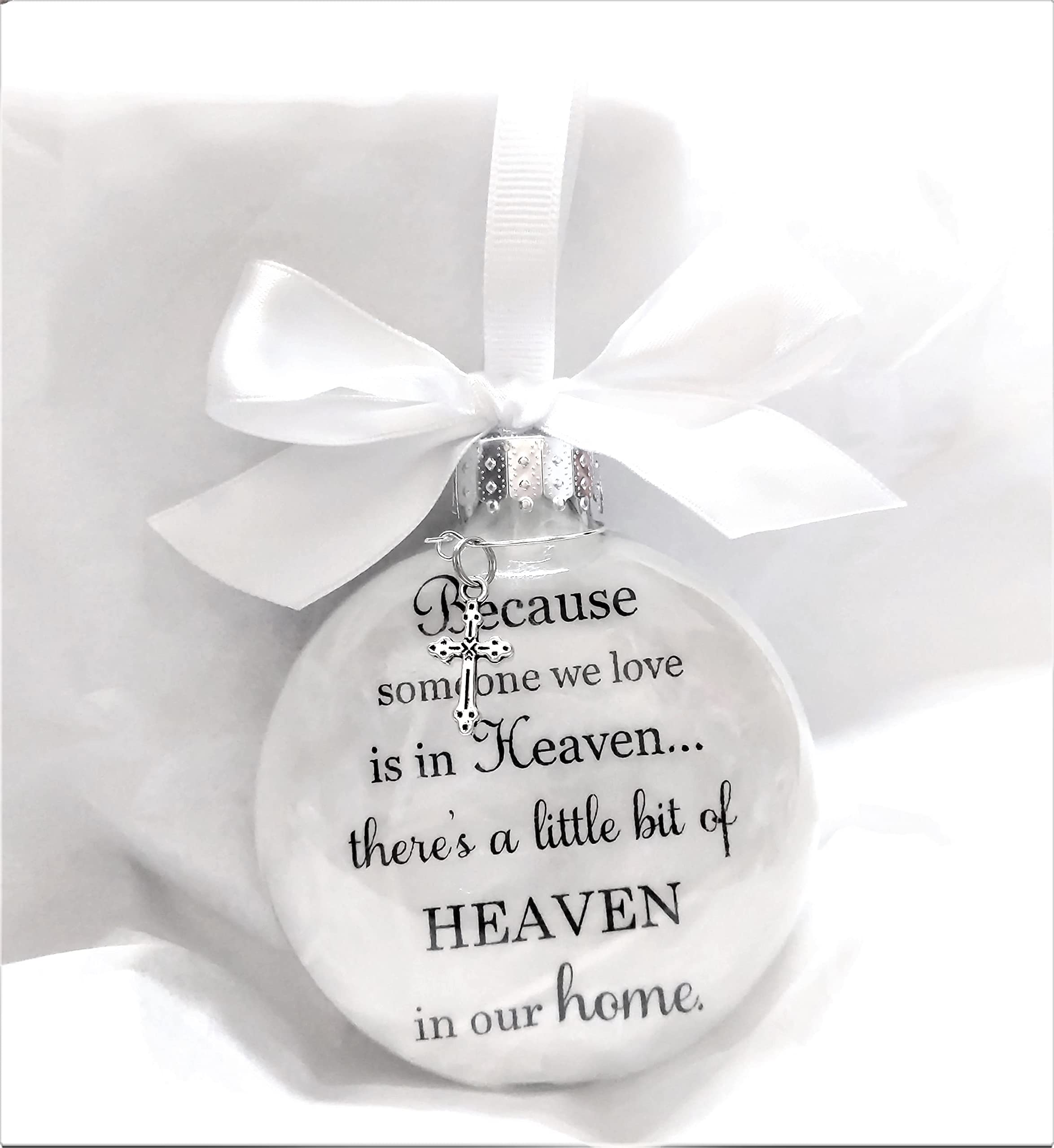 Silvertone cross charm on memorial ornament