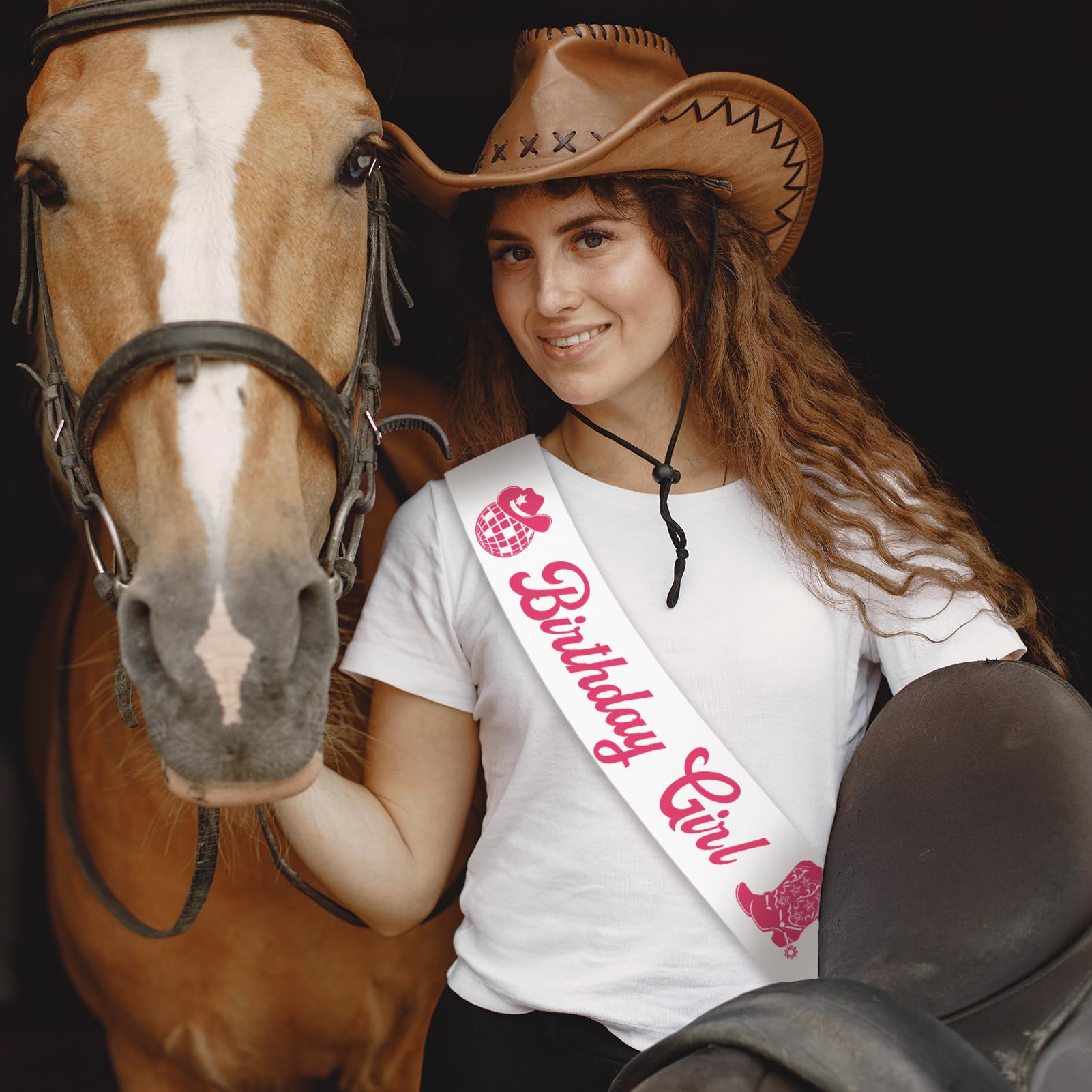 White satin sash with hot pink foil lettering for birthday photos