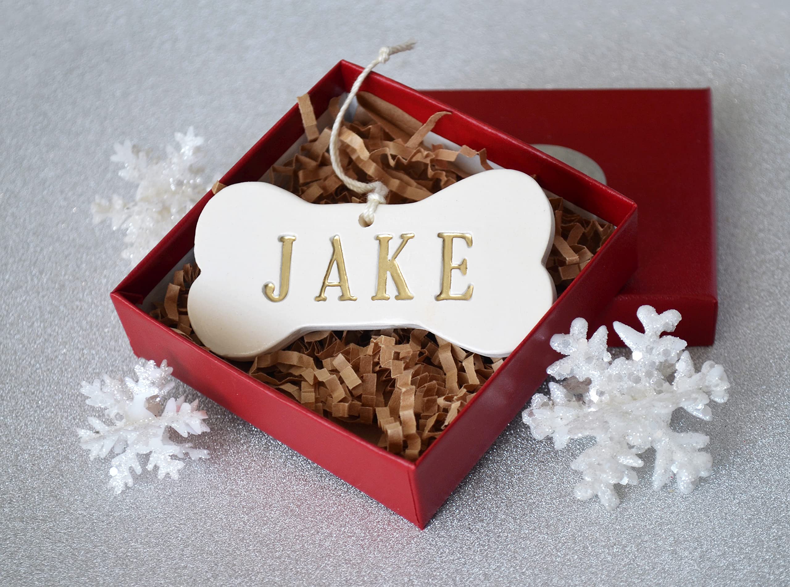 Handcrafted fired and glazed dog ornament