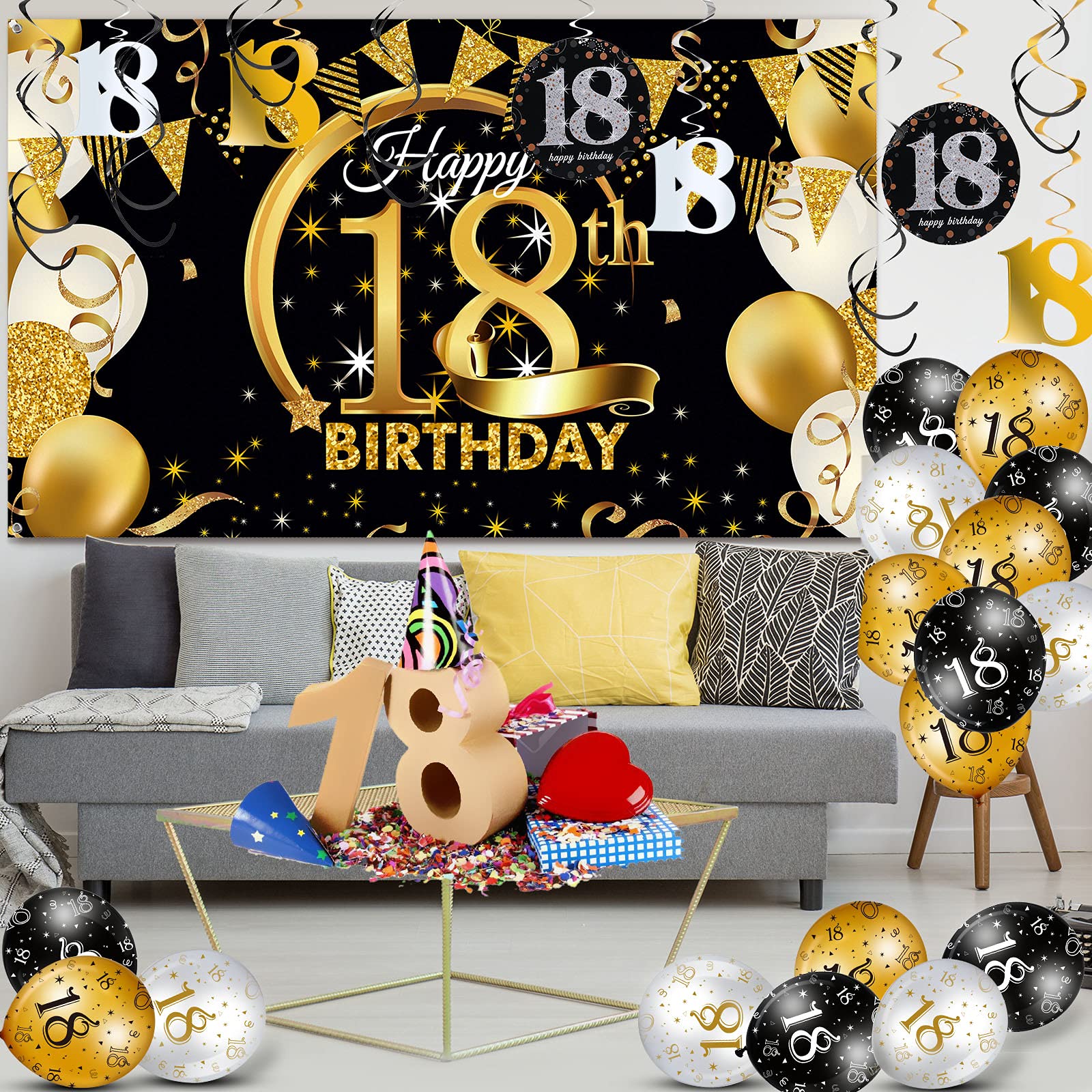 58 piece 18th birthday decorations kit components