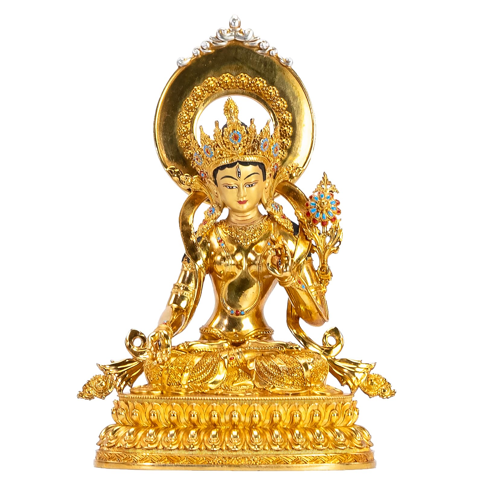 White Tara Buddha Statue brass gold plated compact statue for decor