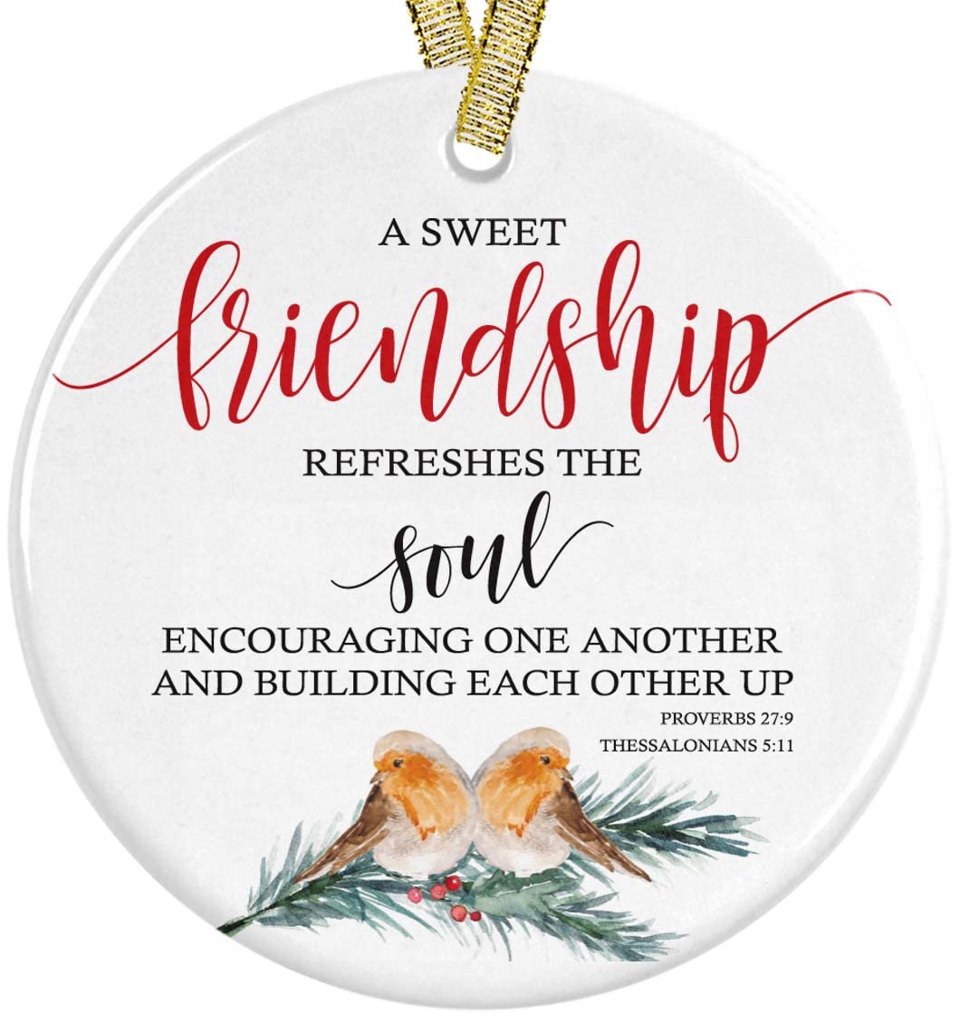 White ceramic three inch ornament for best friends Proverbs 27:9