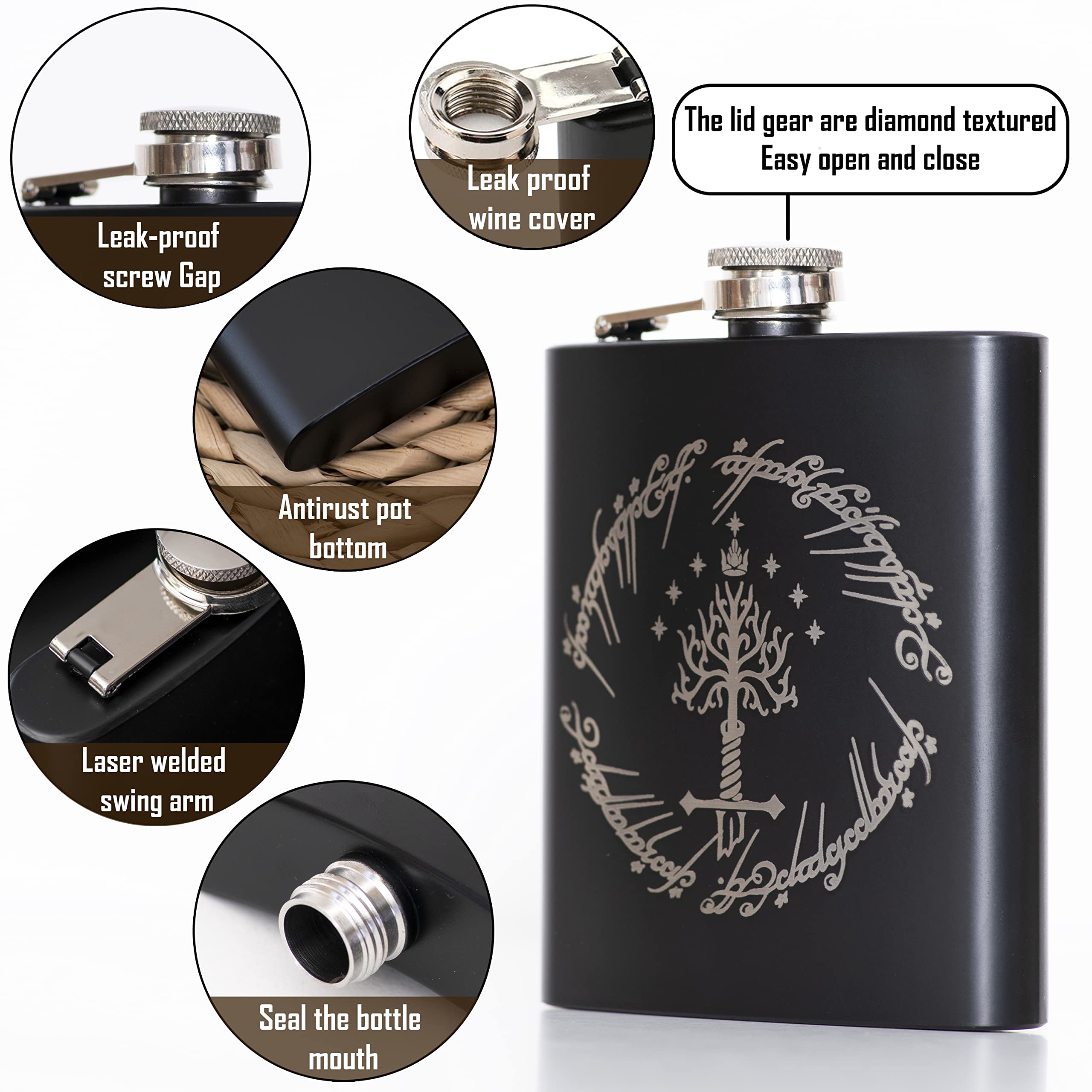 Stainless steel flask black matte finish 7oz