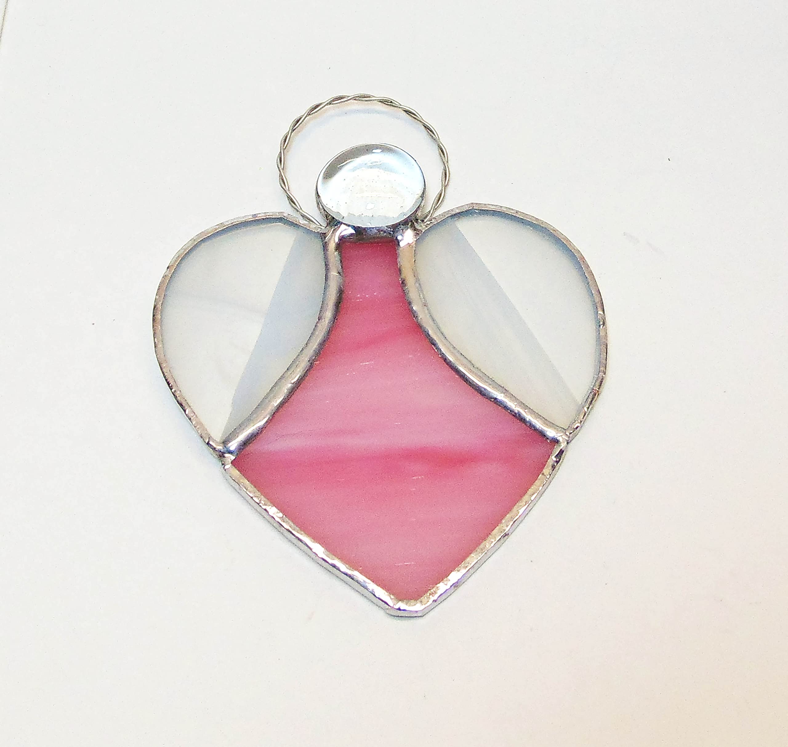 White wings stained glass angel with copper halo