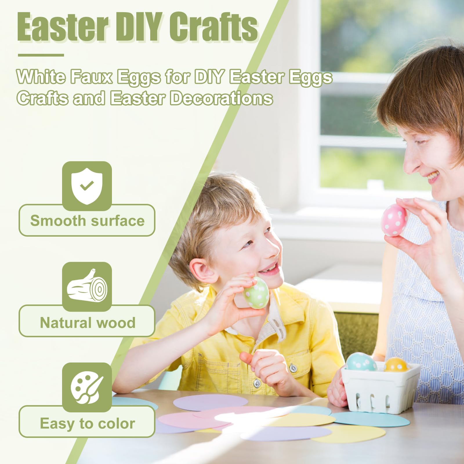 Lightweight wooden eggs with smooth rounded edges