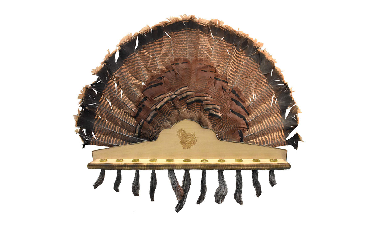 Whitetail Woodcrafters turkey beard plaque with fan mount hardwood finish