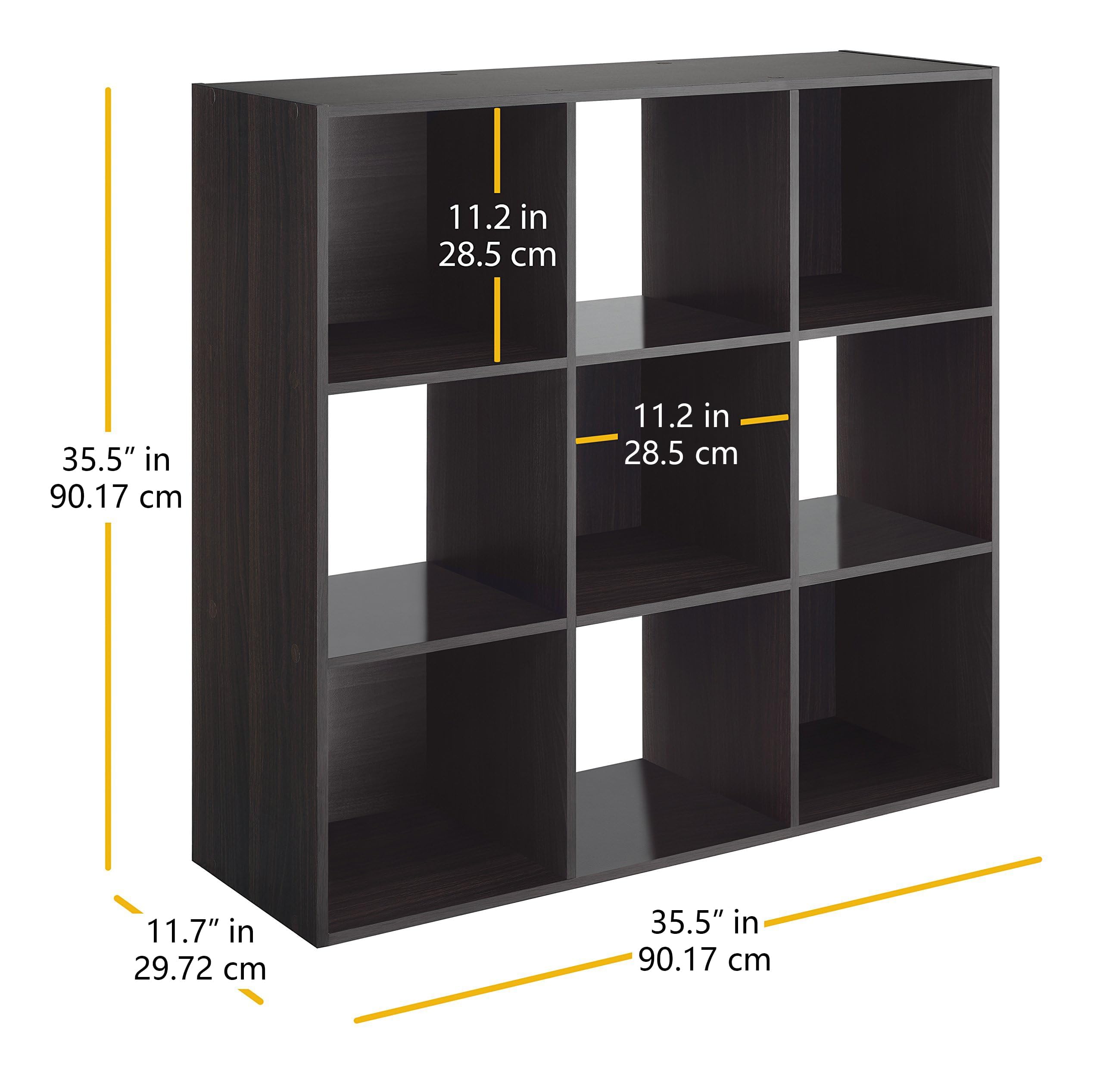 Whitmor 3 tier MDF bookcase with 9 cubes for living room storage