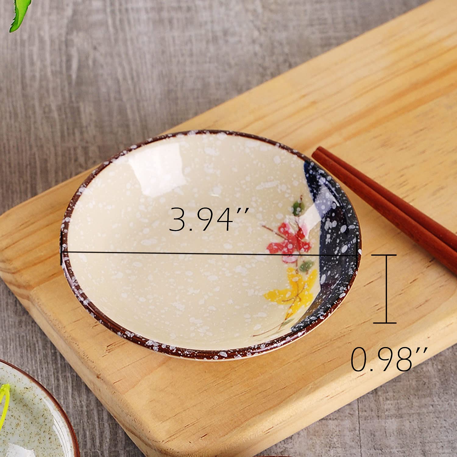 Five patterned WHJY porcelain side dishes for sauces and dipping