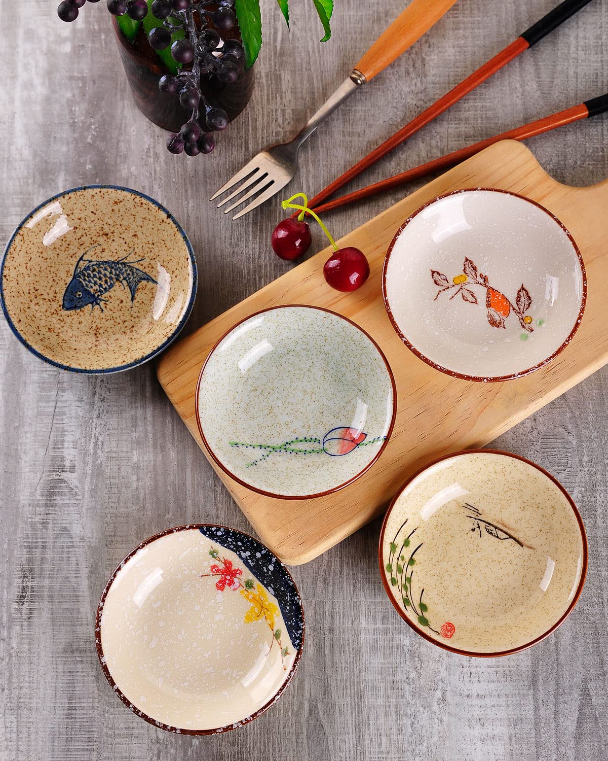 Porcelain dipping dishes WHJY set of 5 for soy sauce and sauces