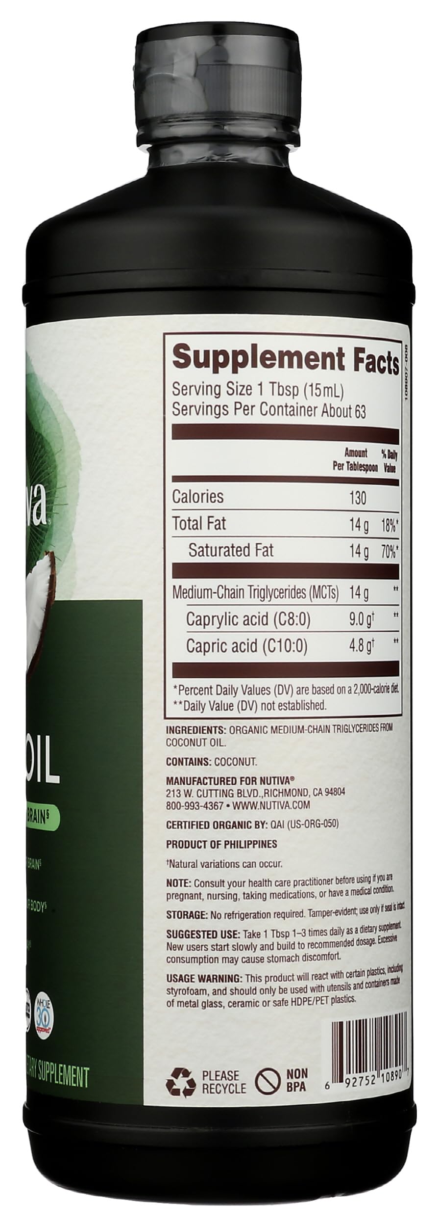 Caprylic and Capric acids MCT Oil content text