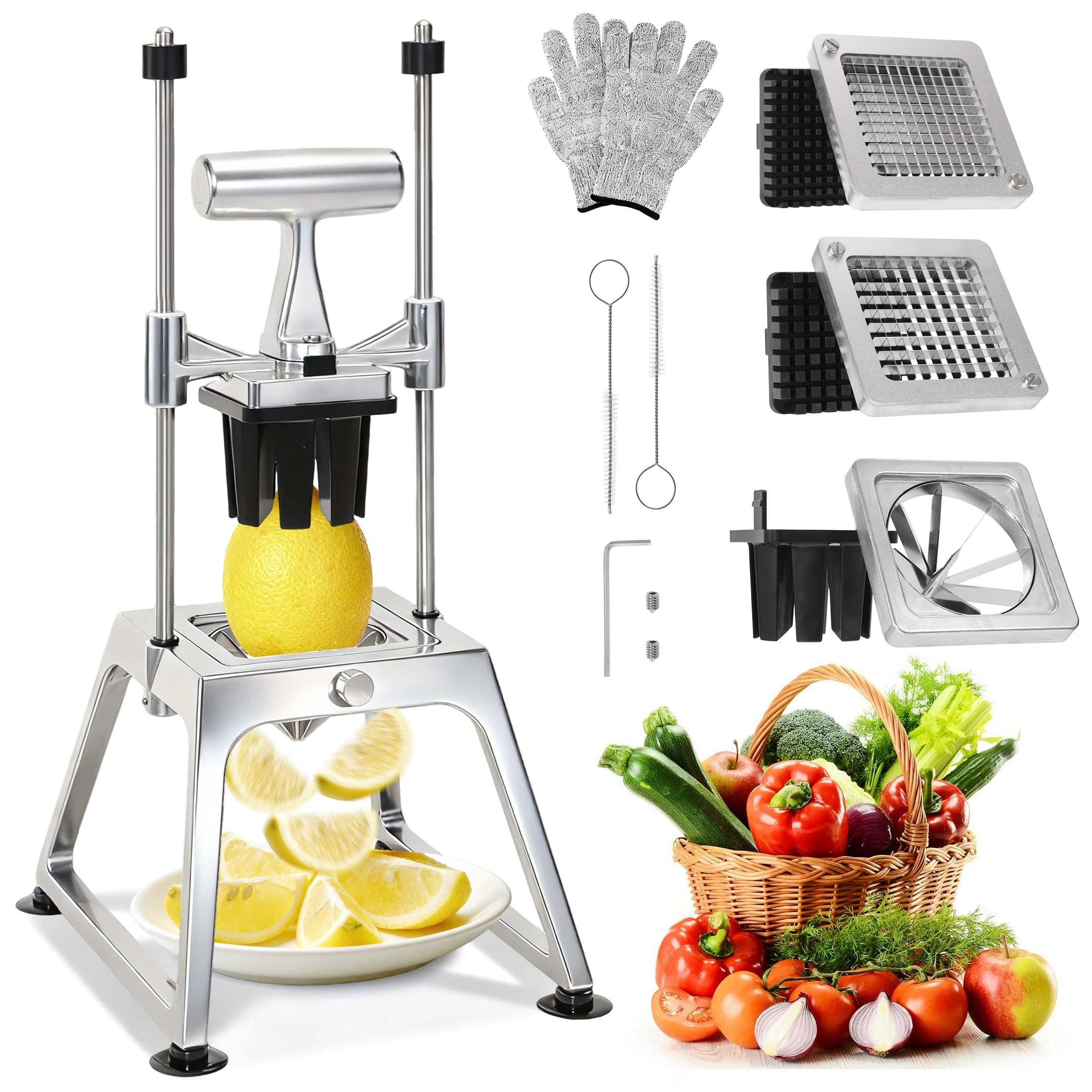WICHEMI commercial vegetable chopper with 3 blade options 1/4 3/8 and 8-section blade