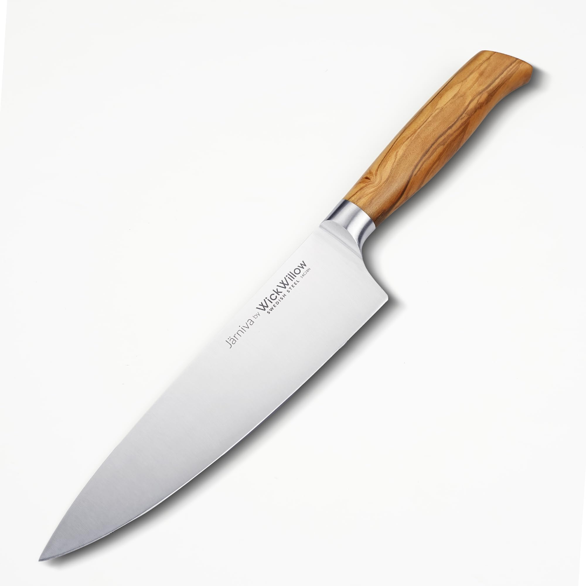 Ergonomic Italian olive wood handle on WICKWILLOW knife