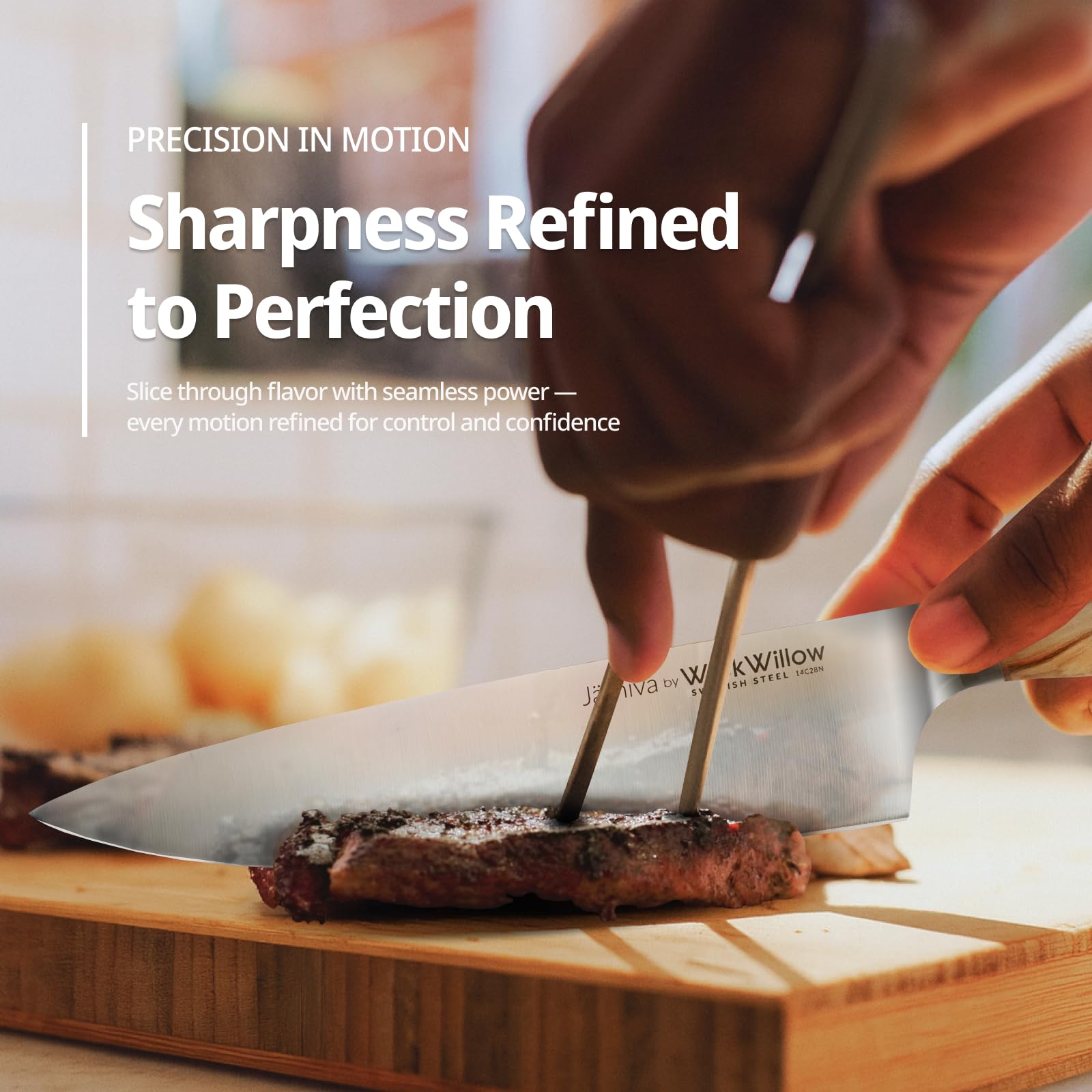 12-degree edge on WICKWILLOW 8 inch chef knife