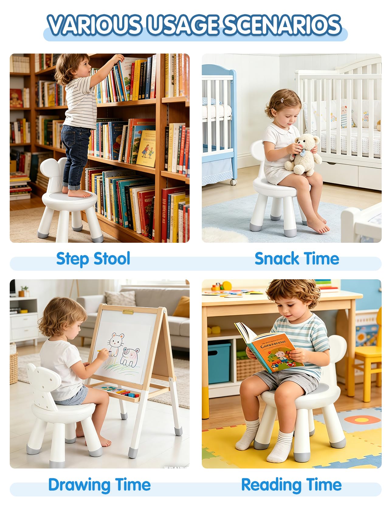 Toddler chair with wide-leg design and rounded edges