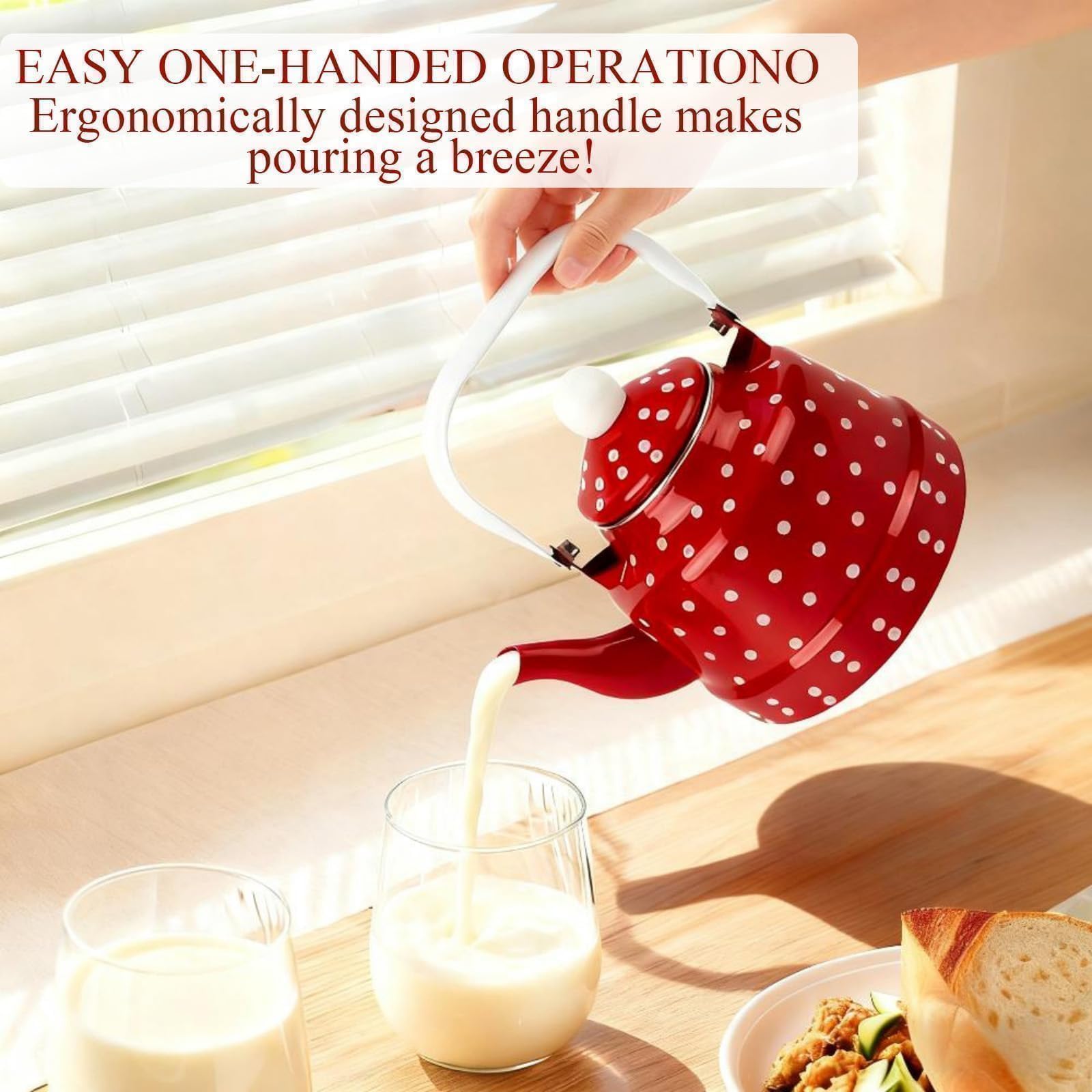 Retro enamel teapot for easy cleaning and wide opening