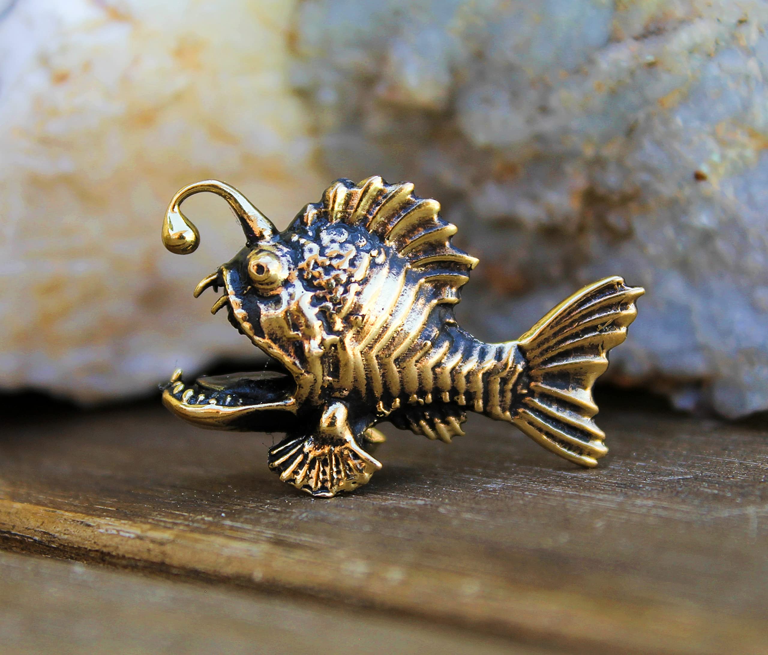 decorative brass anglerfish figurine for desk or shelf