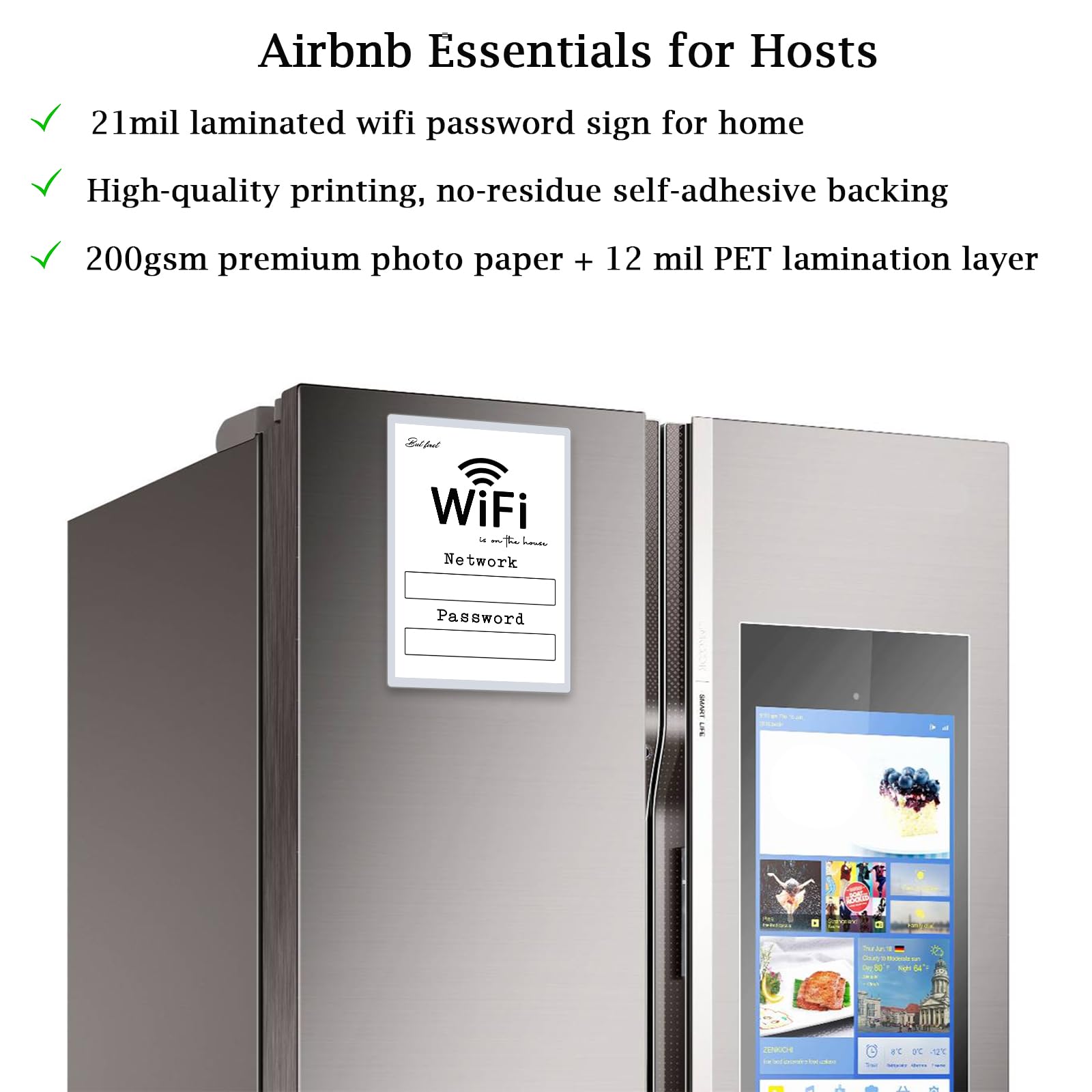 Wi-Fi network and password sign with magnetic backing