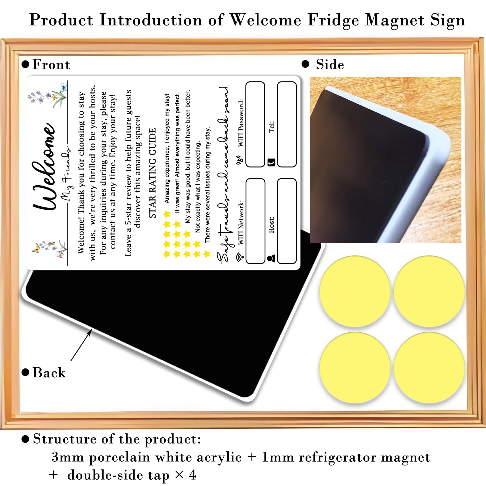 Durable shatter-resistant acrylic sign for hospitality use in rentals