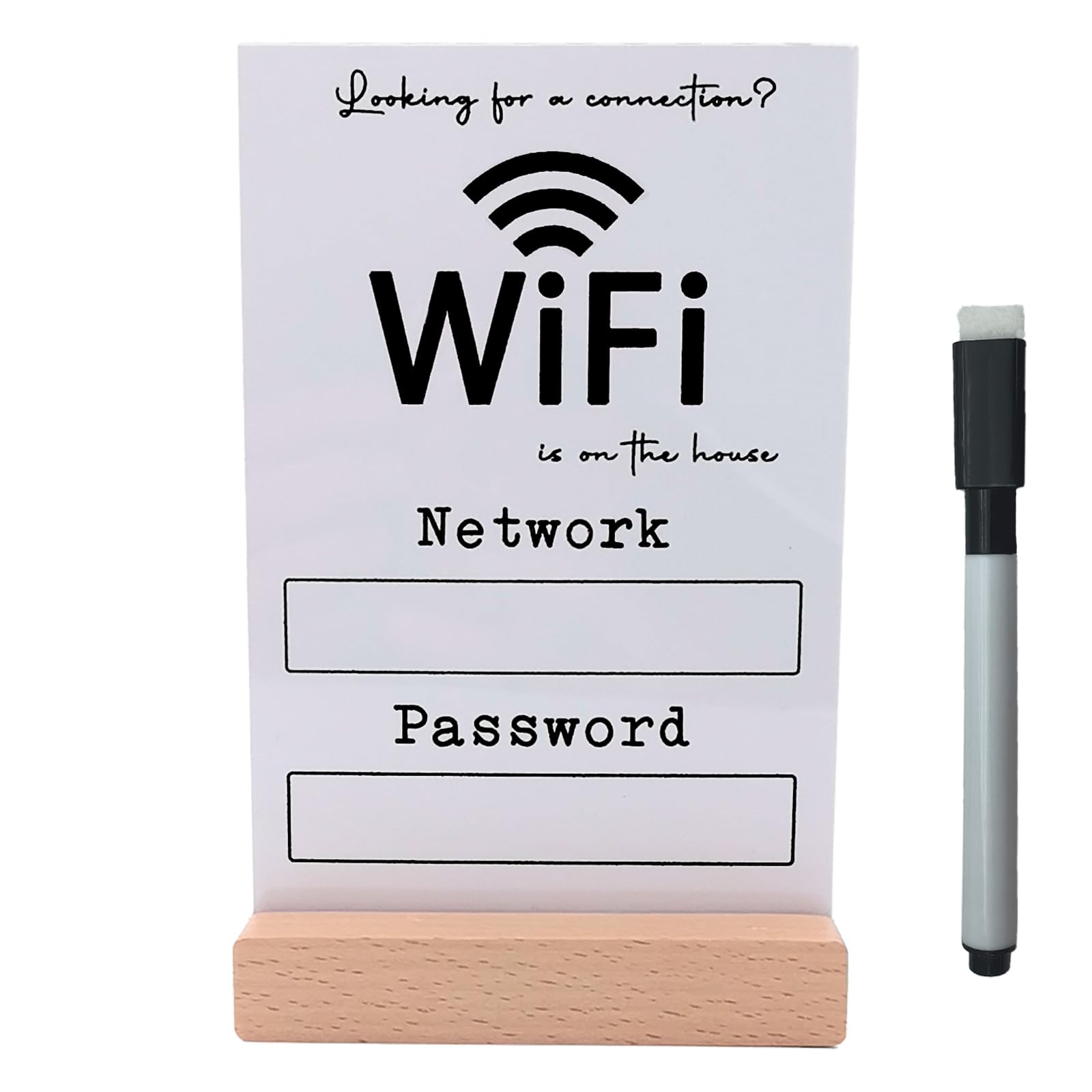 Wifi Password Sign 4x6 acrylic sign with wooden base for table display