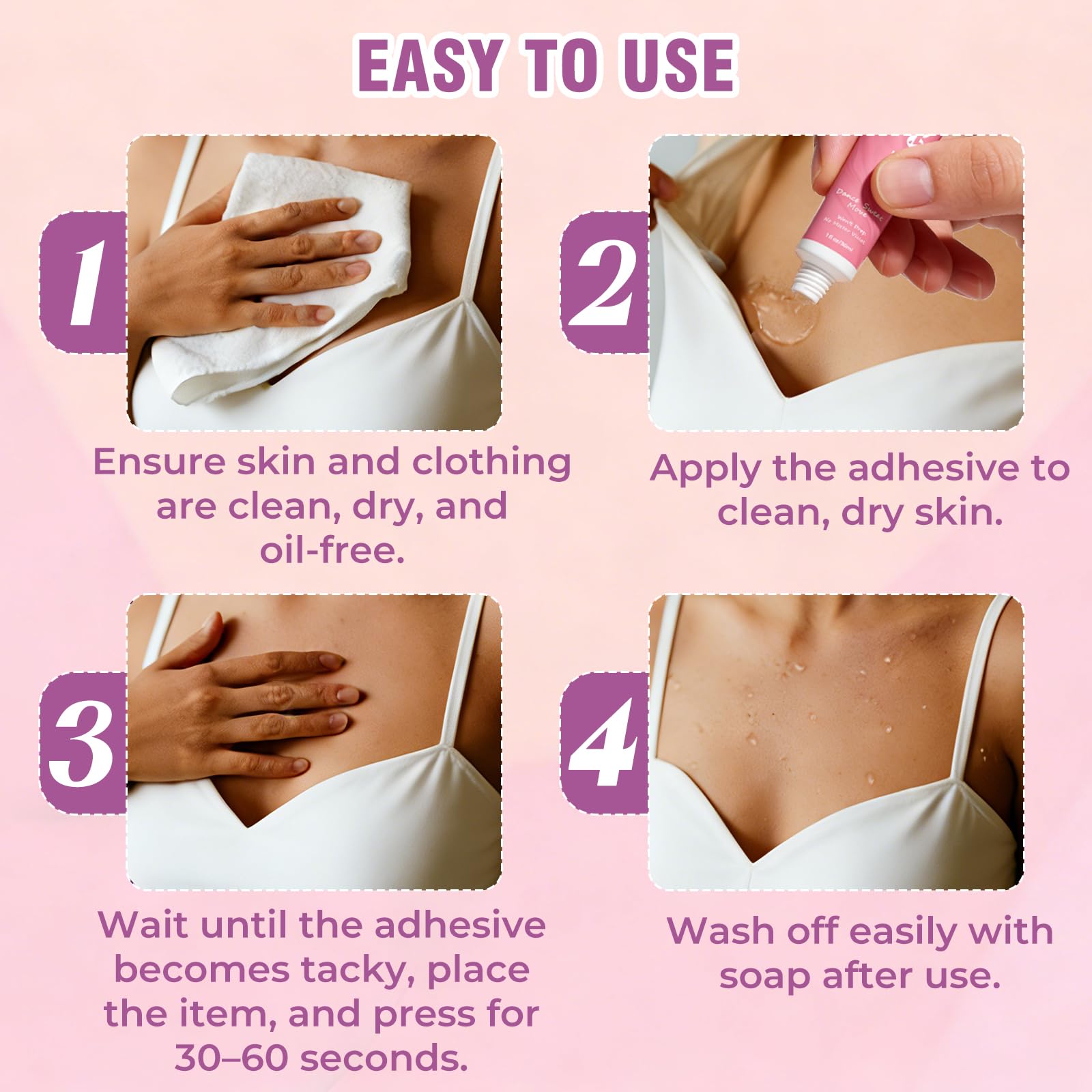 Water removable glue for skin and fabrics