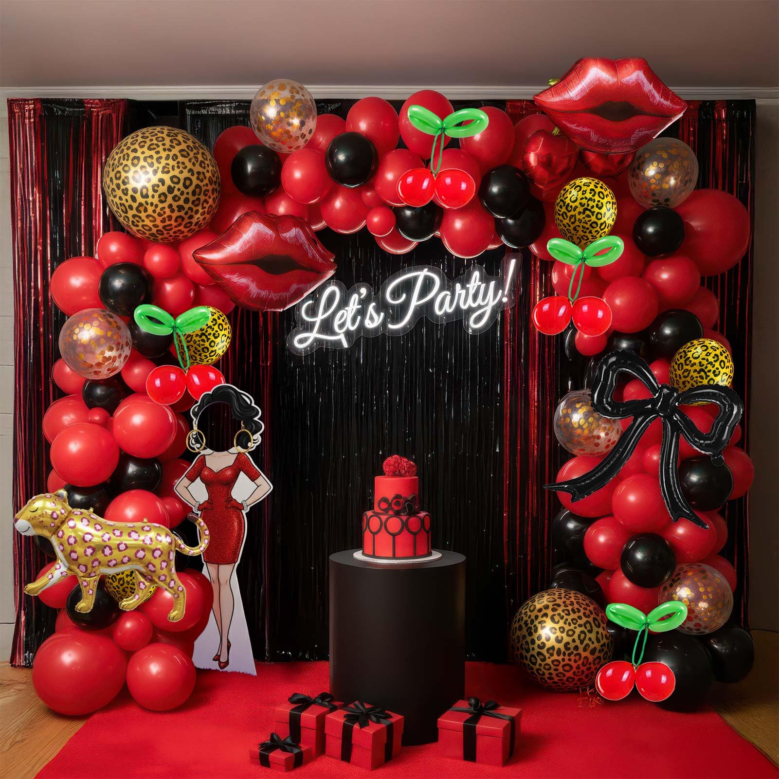 Wild Glam Balloon Arch Kit red and black balloons backdrop