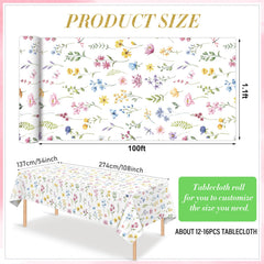 Plastic disposable table cover featuring daisies lavender and butterflies