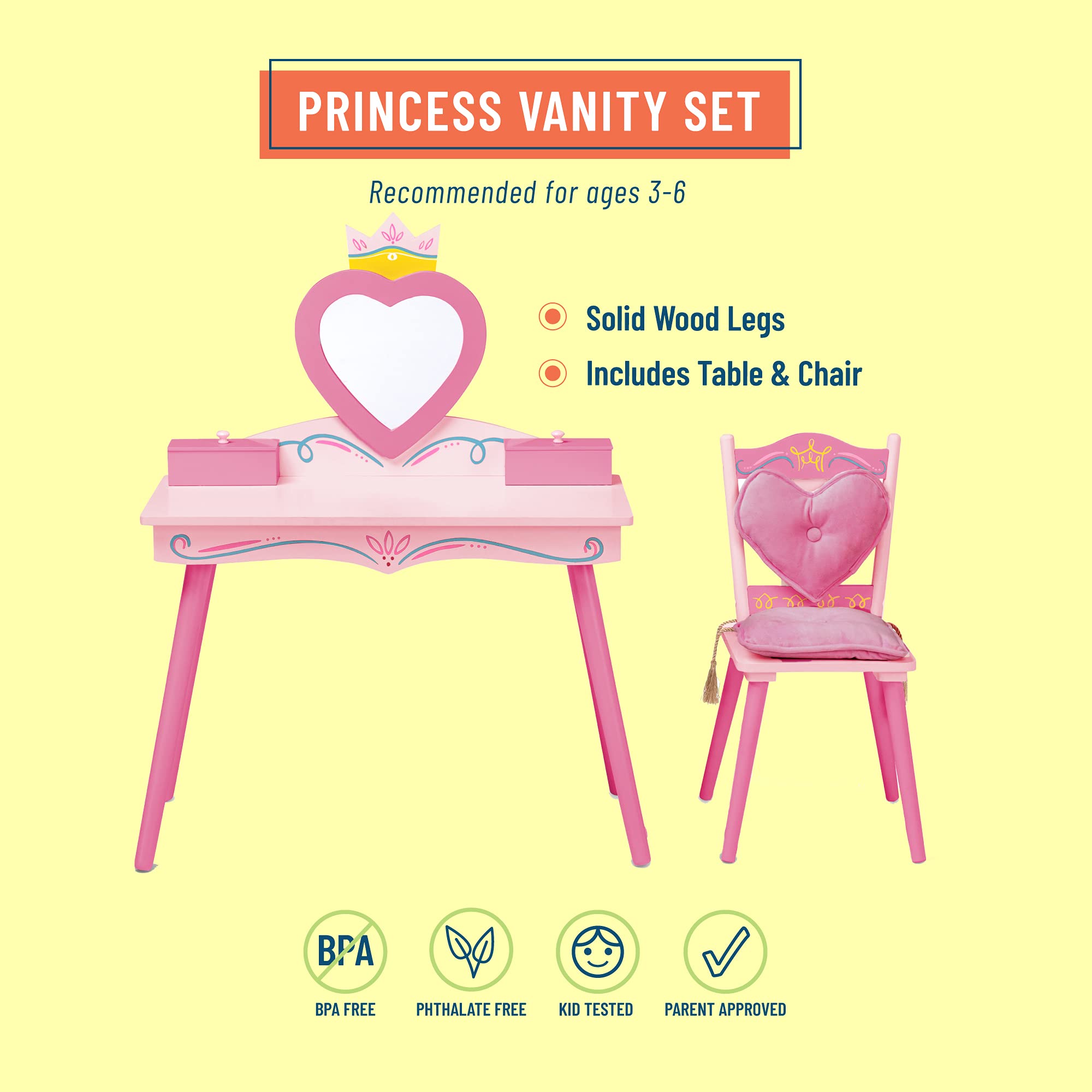 Heart shaped mirror on princess vanity set