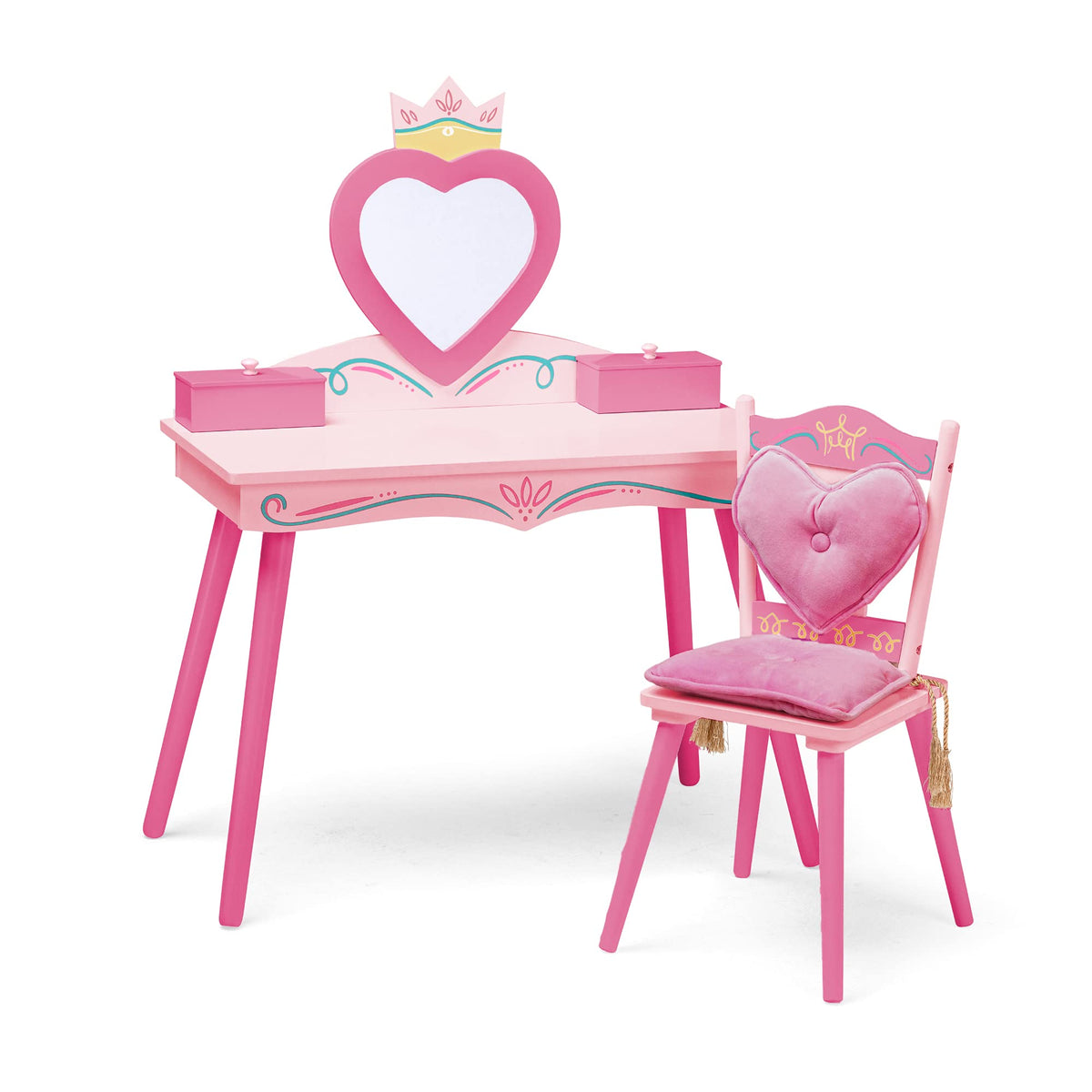 Wildkin princess vanity table with heart mirror pink finish