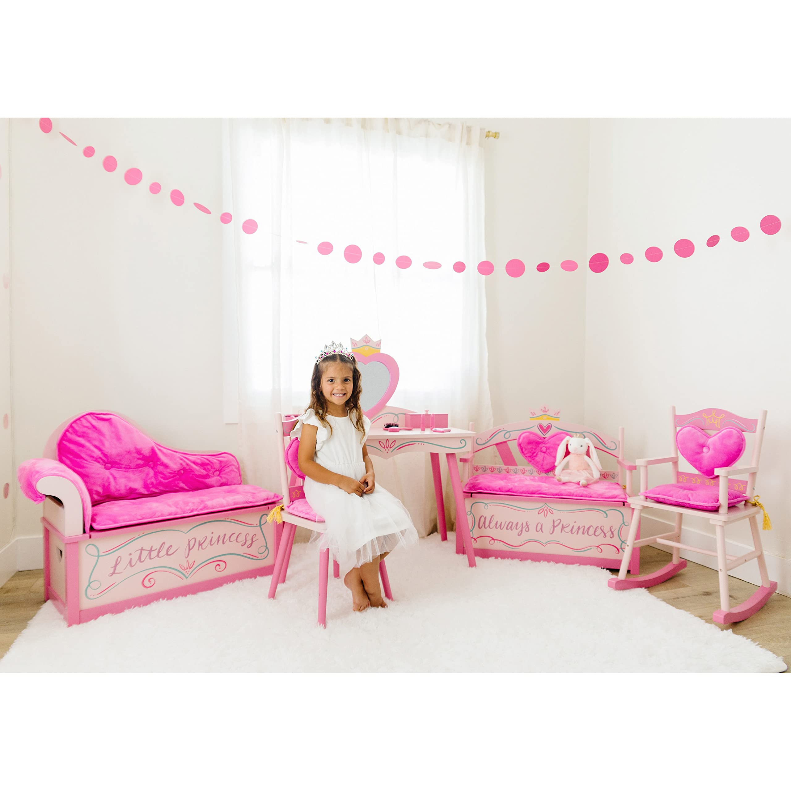 Wooden vanity set made from MDF and solid wood blend pink theme