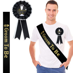 WILLBOND groom sash with gold Groom To Be lettering and gentleman pattern
