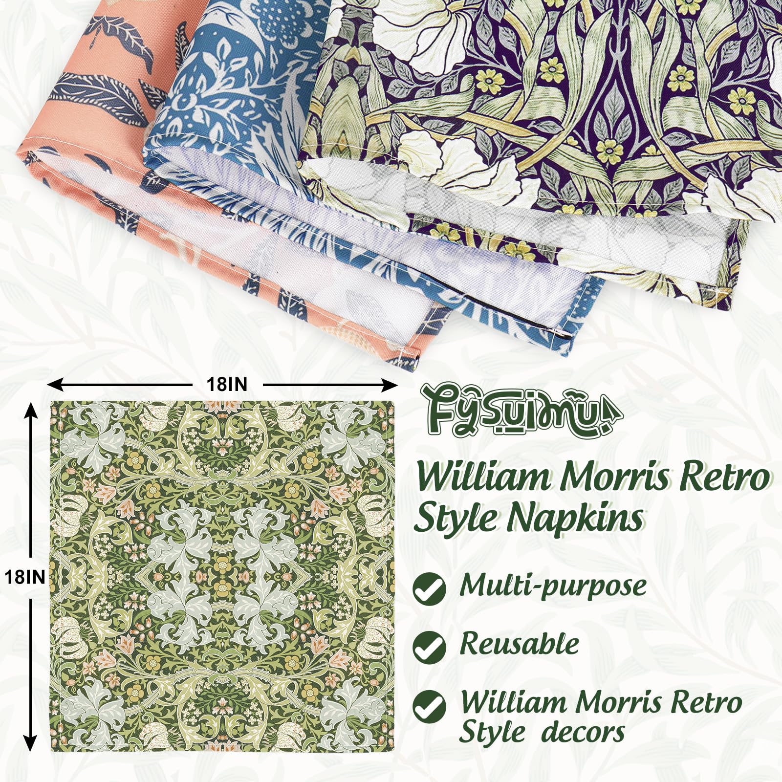 William Morris floral cloth napkins 18x18 polyester fabric
