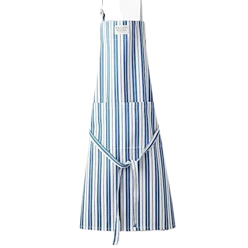 Williams Sonoma adult apron Bright Blue stripe cotton