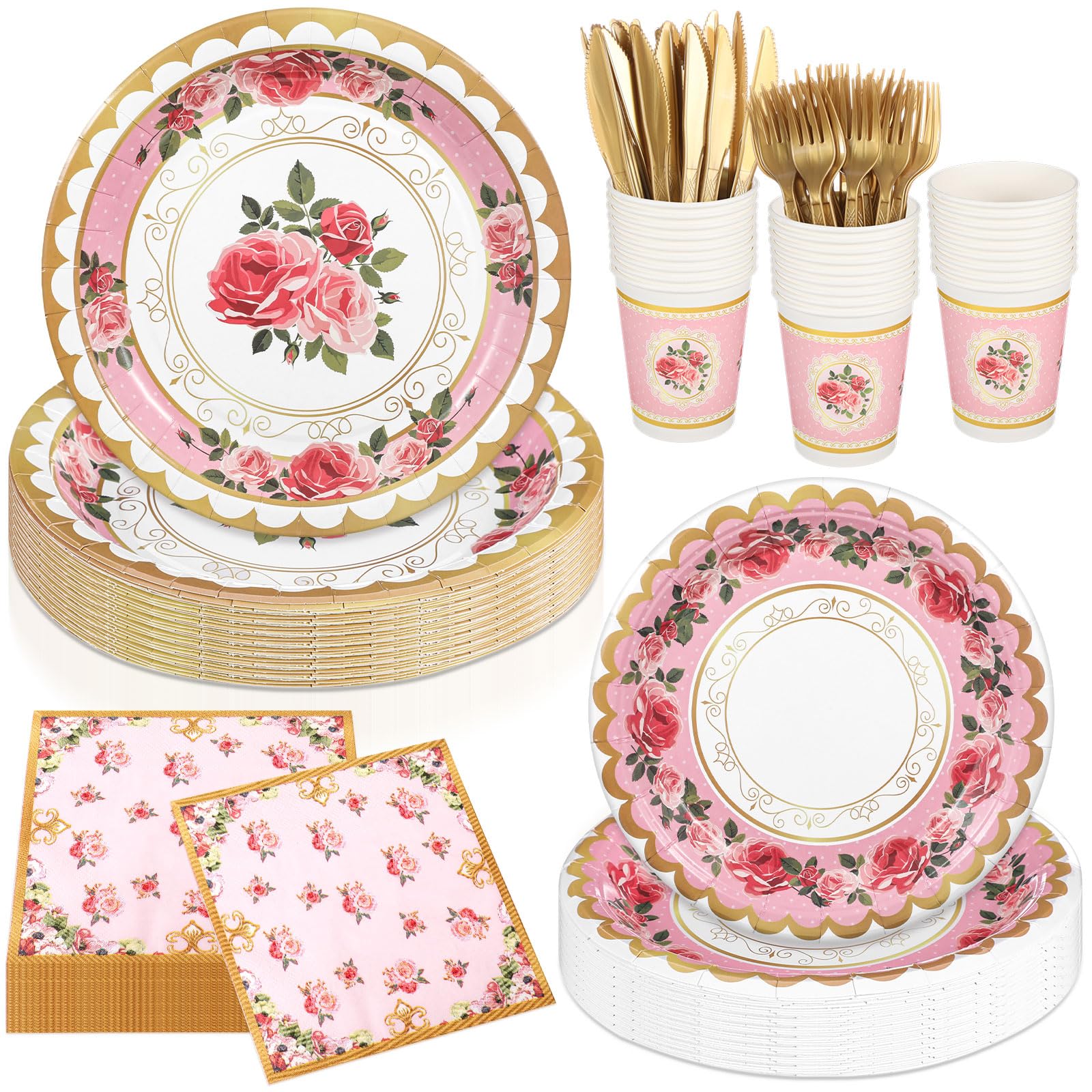 Willinglong 150pcs floral tea party set full arrangement